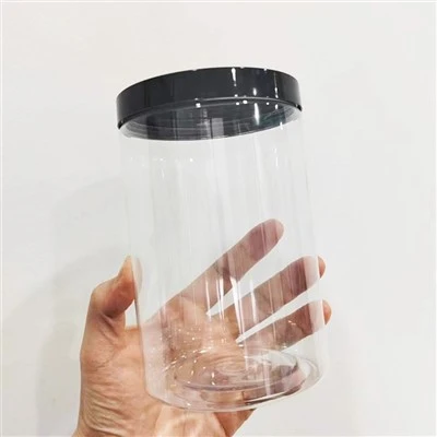 1L plastične okrugle staklenke s crnim poklopcima